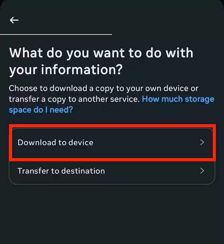 Instagram Create Export account selection